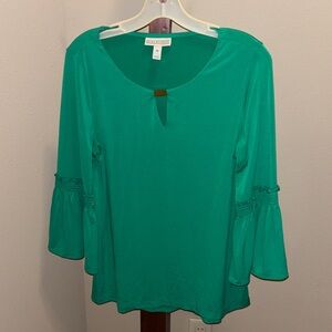 Crown & Ivy Green Blouse with Ruffled Bell Sleeves